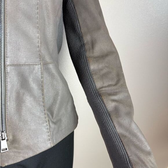 Vince Grayish Brown Goat Leather Moto Jacket - Picture 5 of 7